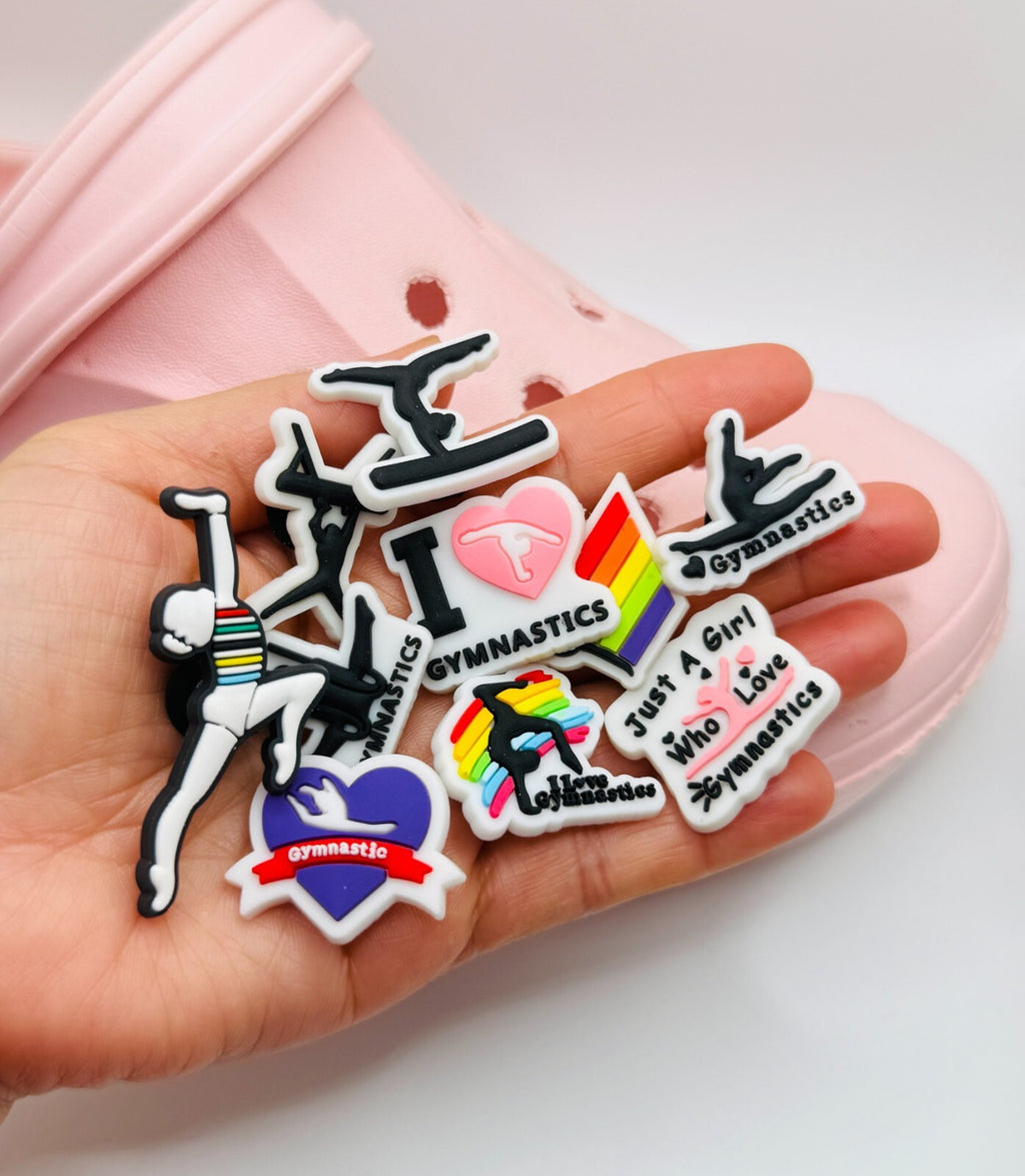 Gymnastics shoe charms, set of 10, for Crocs-style clogs