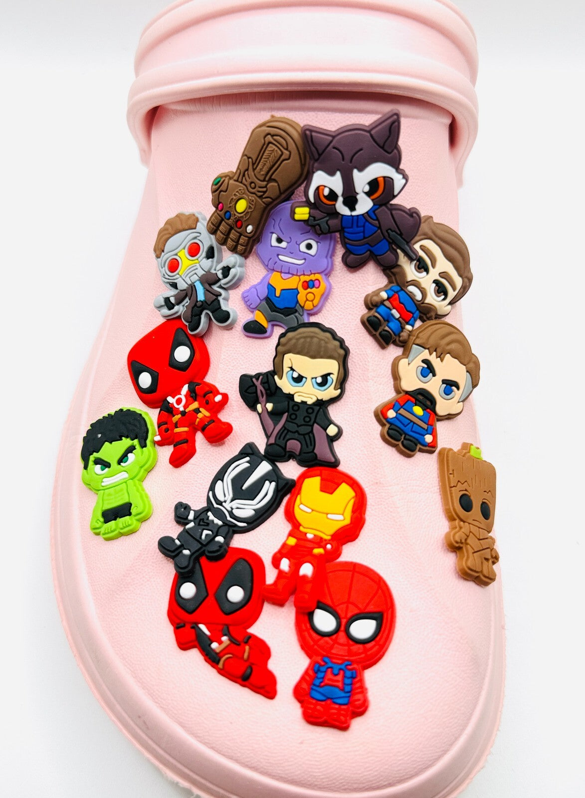 Superheroes shoe charms, set of 14, for Crocs-style clogs
