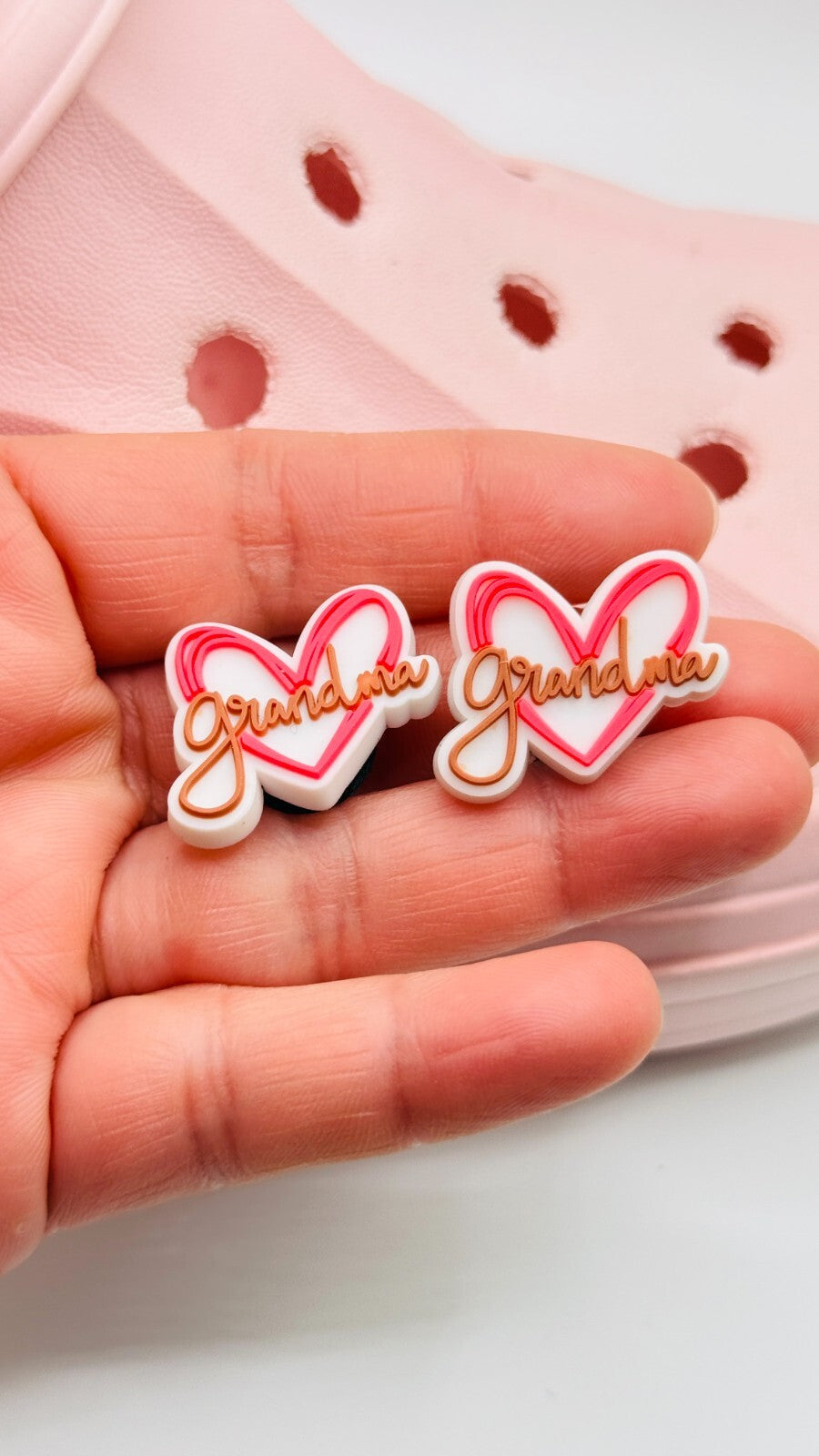 Grandma Heart shoe charms, set of 2, for Crocs-style clogs
