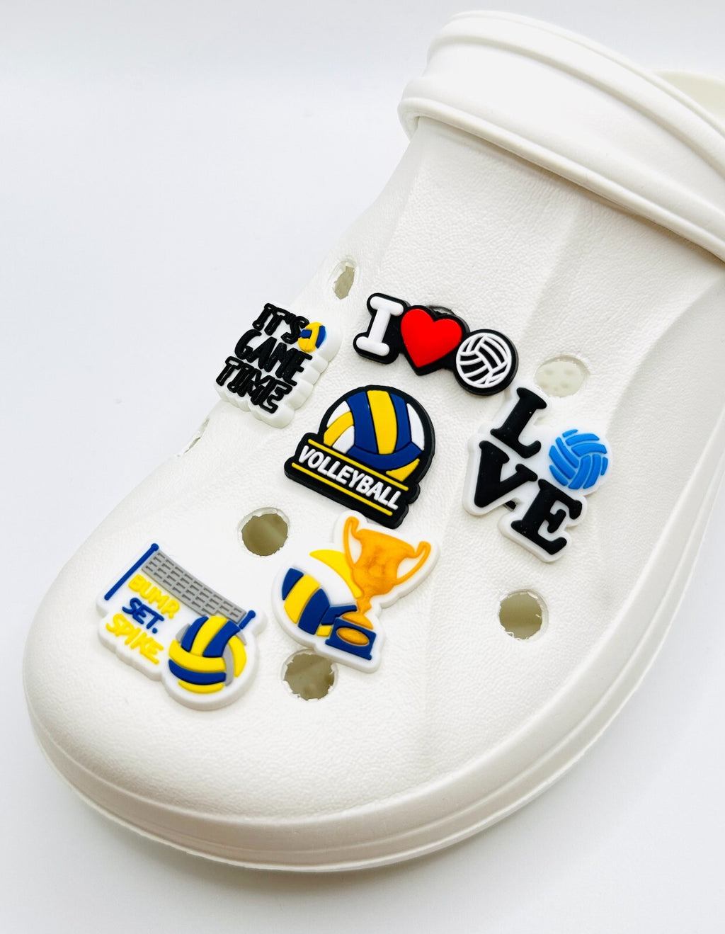 Volleyball shoe charms, set of 6, for Crocs-style clogs