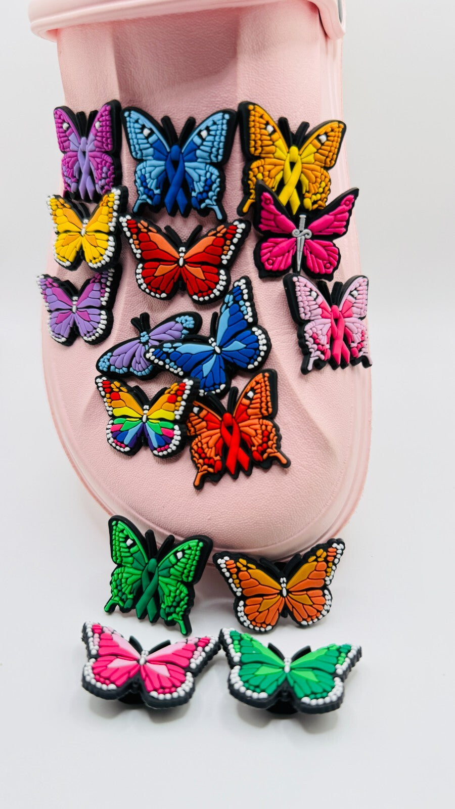 Butterfly shoe charms, set of 16, for Crocs-style clogs