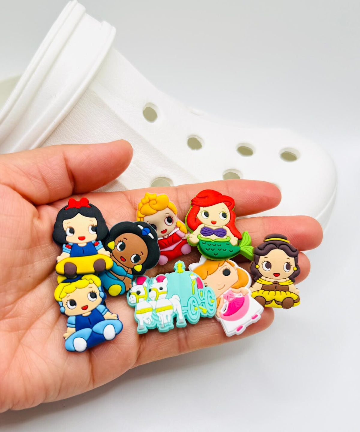 Cartoon Princess shoe charms, set of 8, for Crocs-style clogs