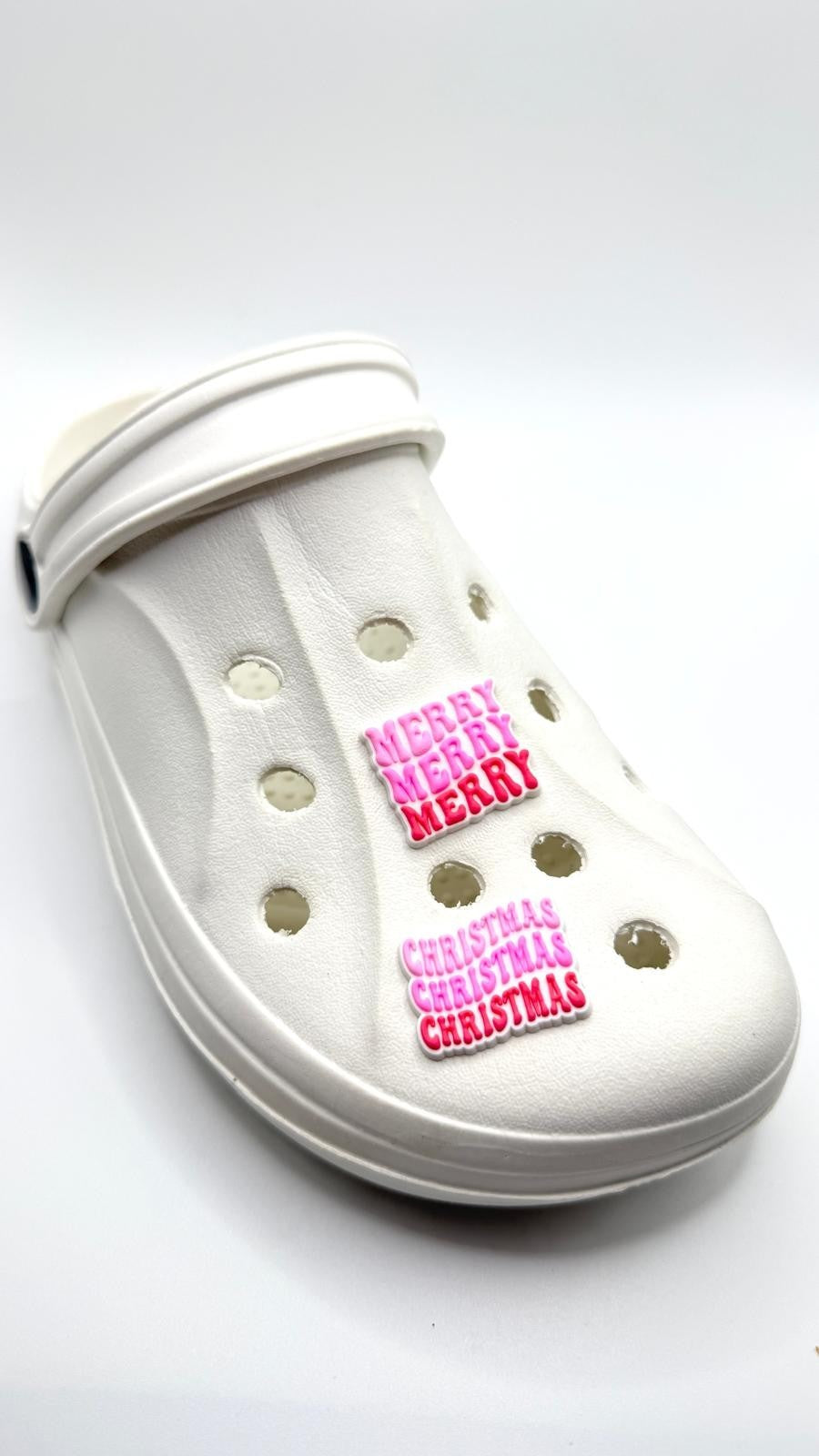 Merry Christmas shoe charms, set of 2, for Crocs-style clogs