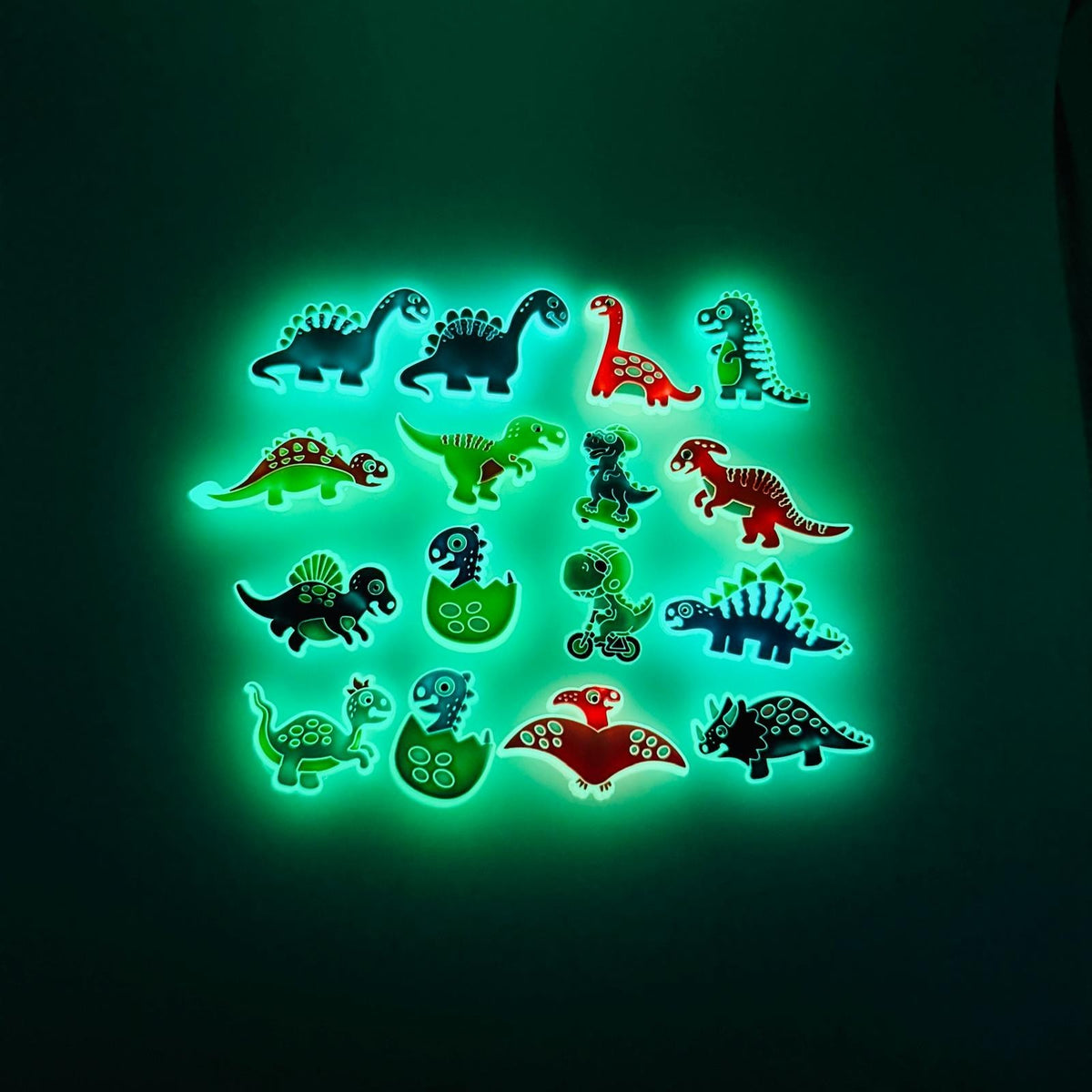 Dinosaurs Glow in the Dark shoe charms, set of 16, for Crocs-style clogs