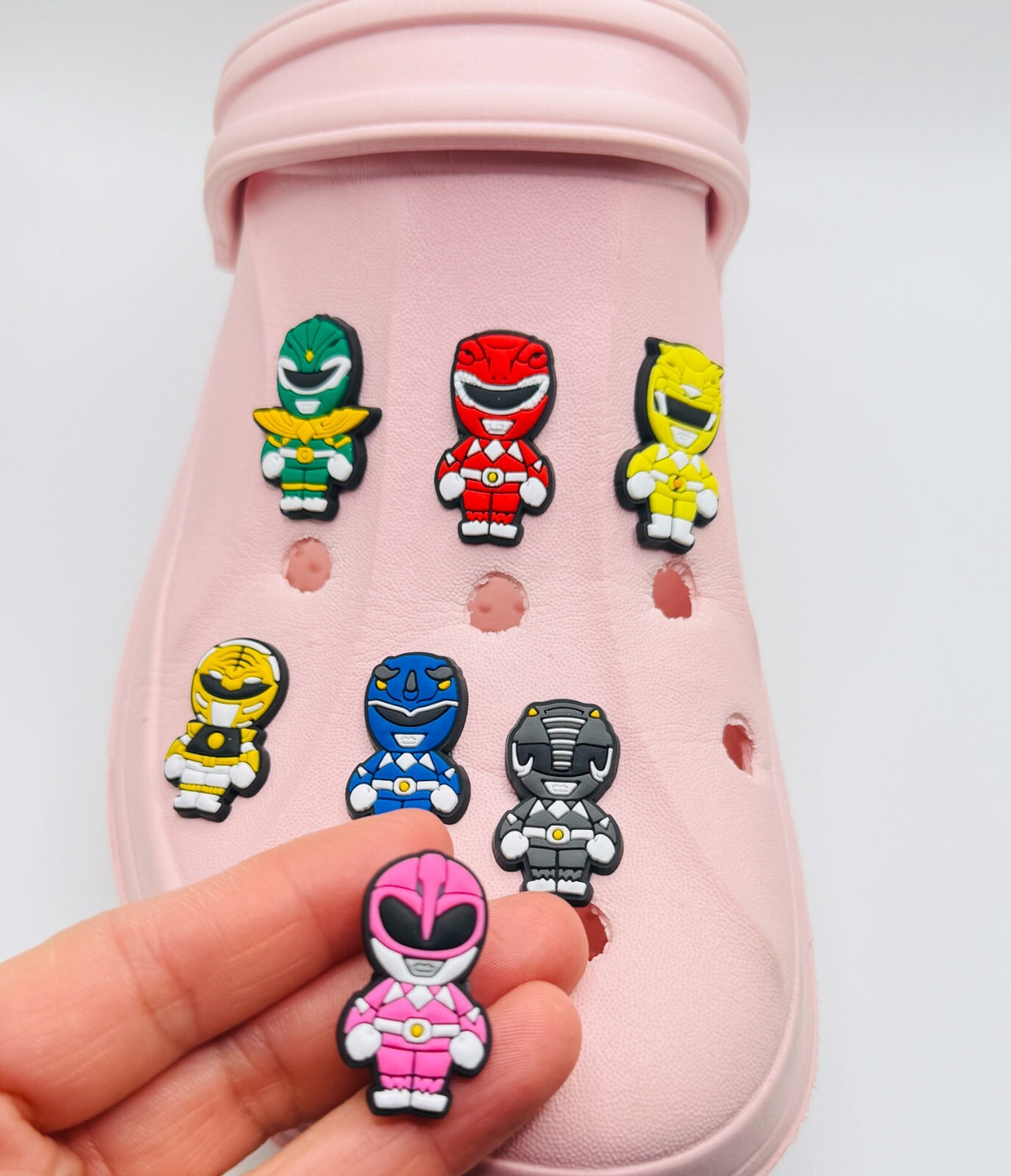 Power Rangers, Rounded Helmet Design,  shoe charms, set of 7, for Crocs-style clogs