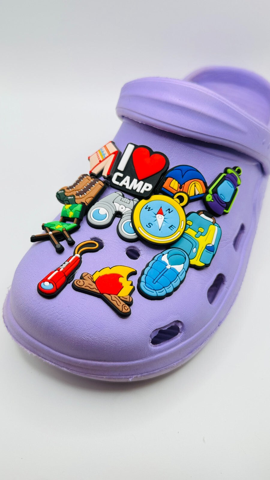 Camping shoe charms, set of 12, for Crocs-style clogs
