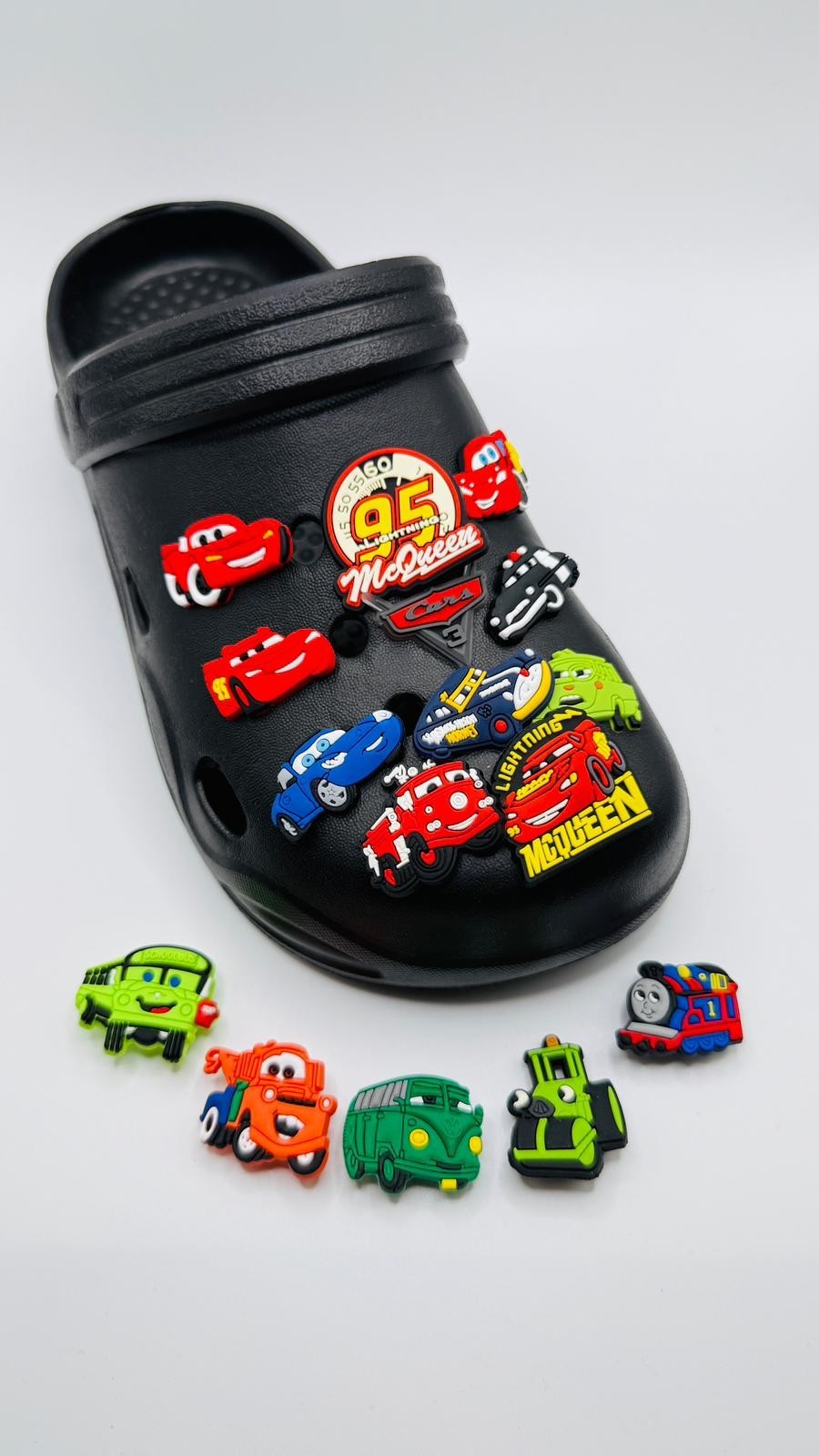 Cartoon Cars shoe charms, set of 16, for Crocs-style clogs