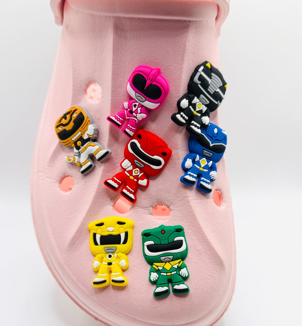 Power Rangers, Angular Helmet Design,  shoe charms, set of 7, for Crocs-style clogs