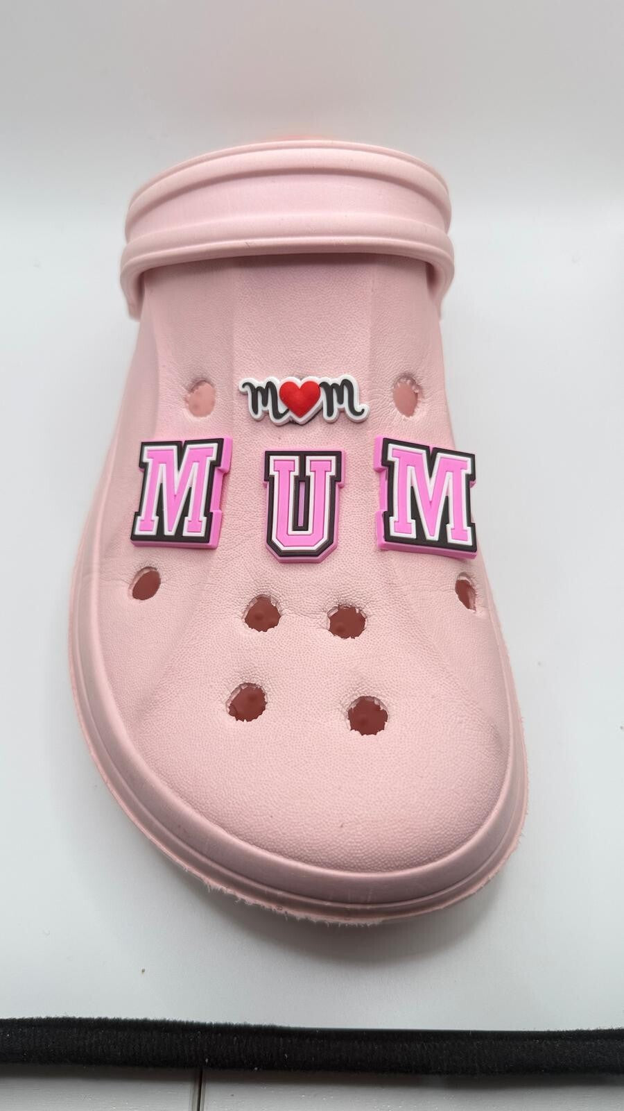 Mum Mother's Day, Pink MUM Lettering,  shoe charms, set of 4, for Crocs-style clogs