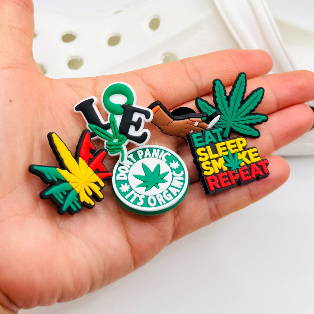 Weed shoe charms, set of 6, for Crocs-style clogs